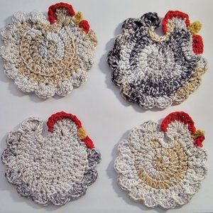 Chicken Coasters set of 4 handmade 100% absorbent cotton